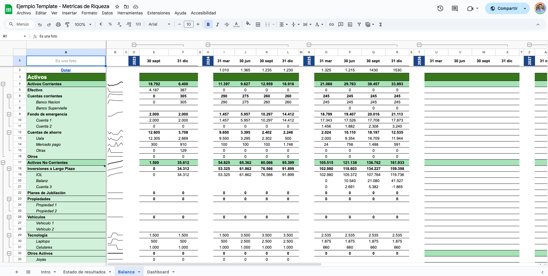 Vista previa del Excel financiero